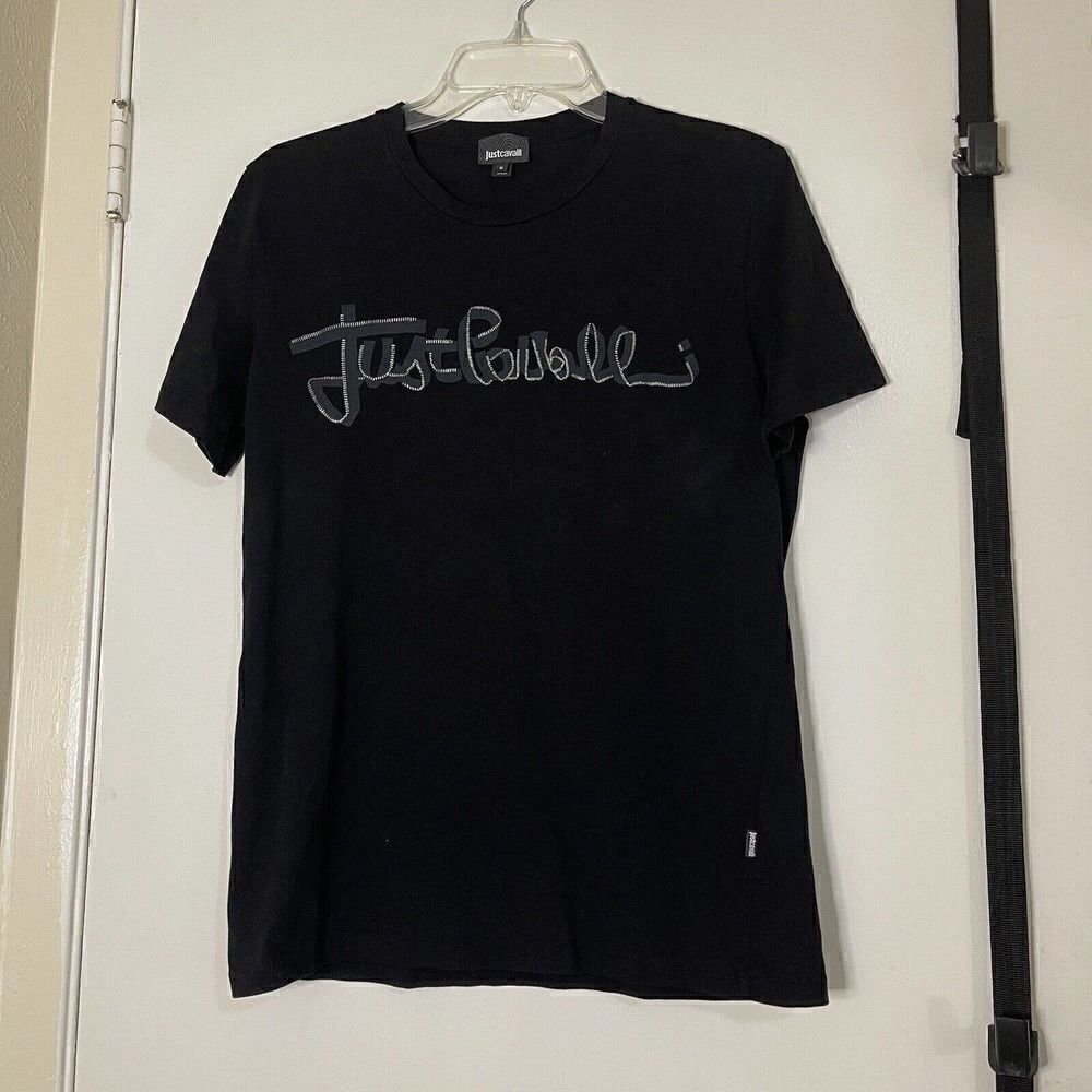 Just Cavalli Men graphic print black crew neck tshirt size Small